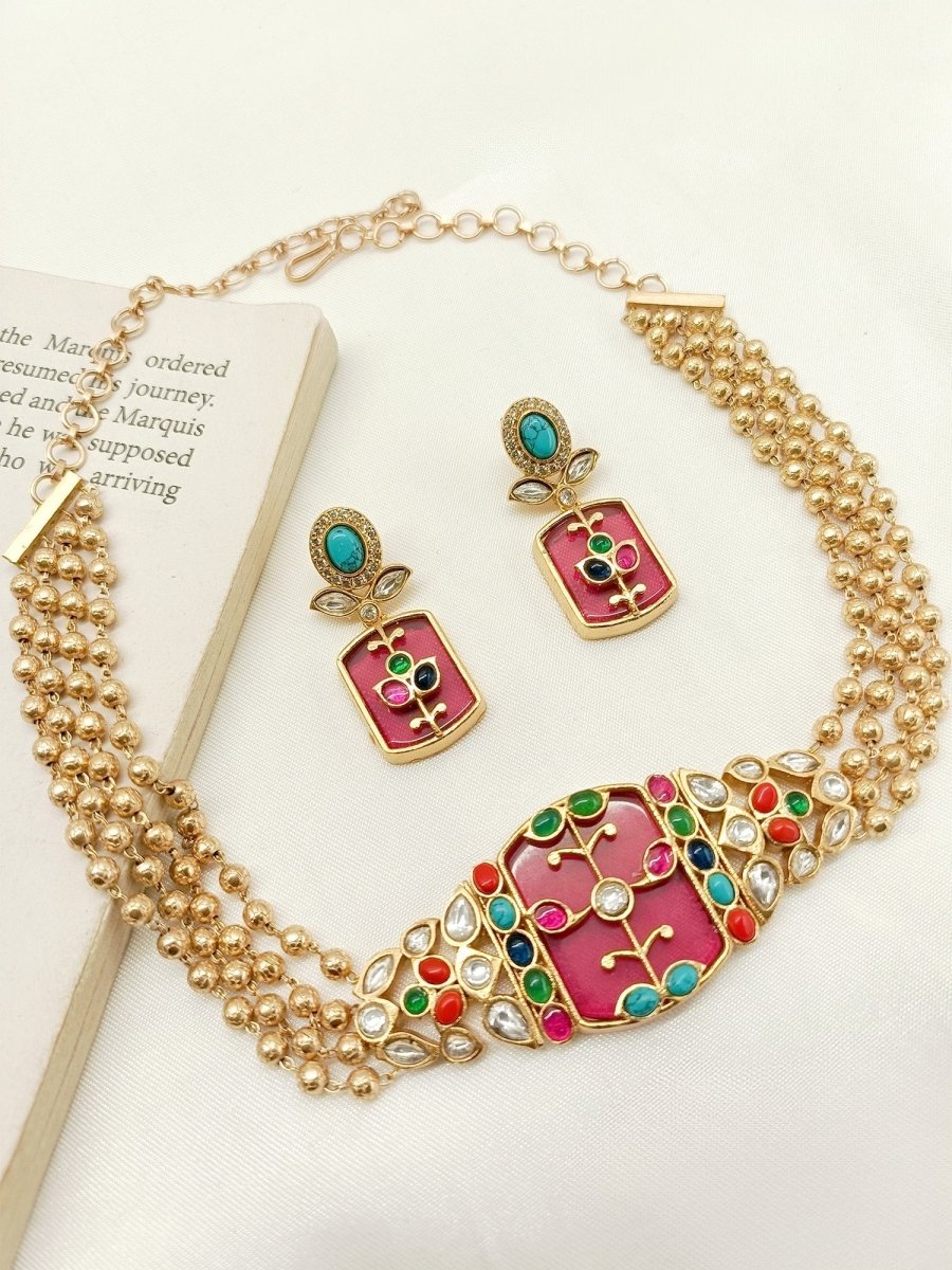 Siddhi Multi Colour Kundan Choker Set - House of Sarvati LLC