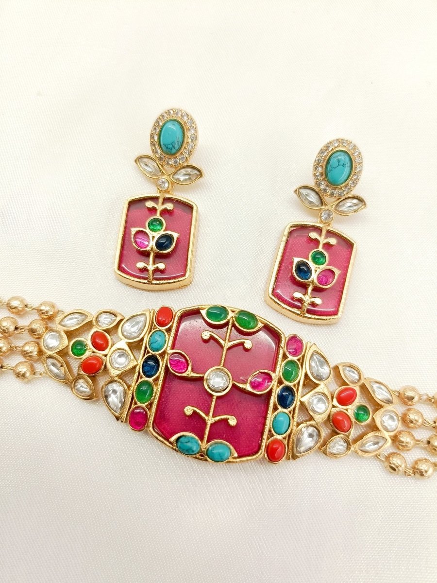 Siddhi Multi Colour Kundan Choker Set - House of Sarvati LLC