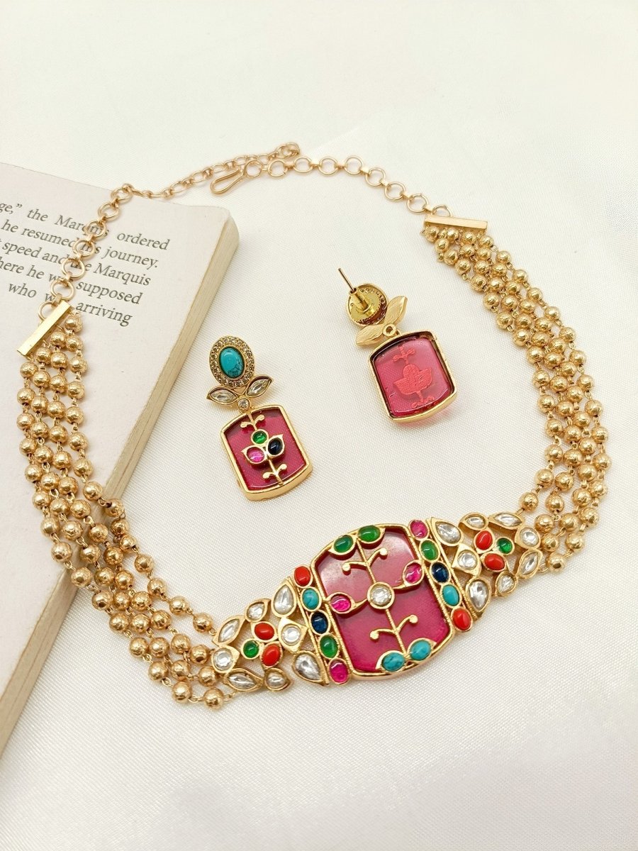 Siddhi Multi Colour Kundan Choker Set - House of Sarvati LLC
