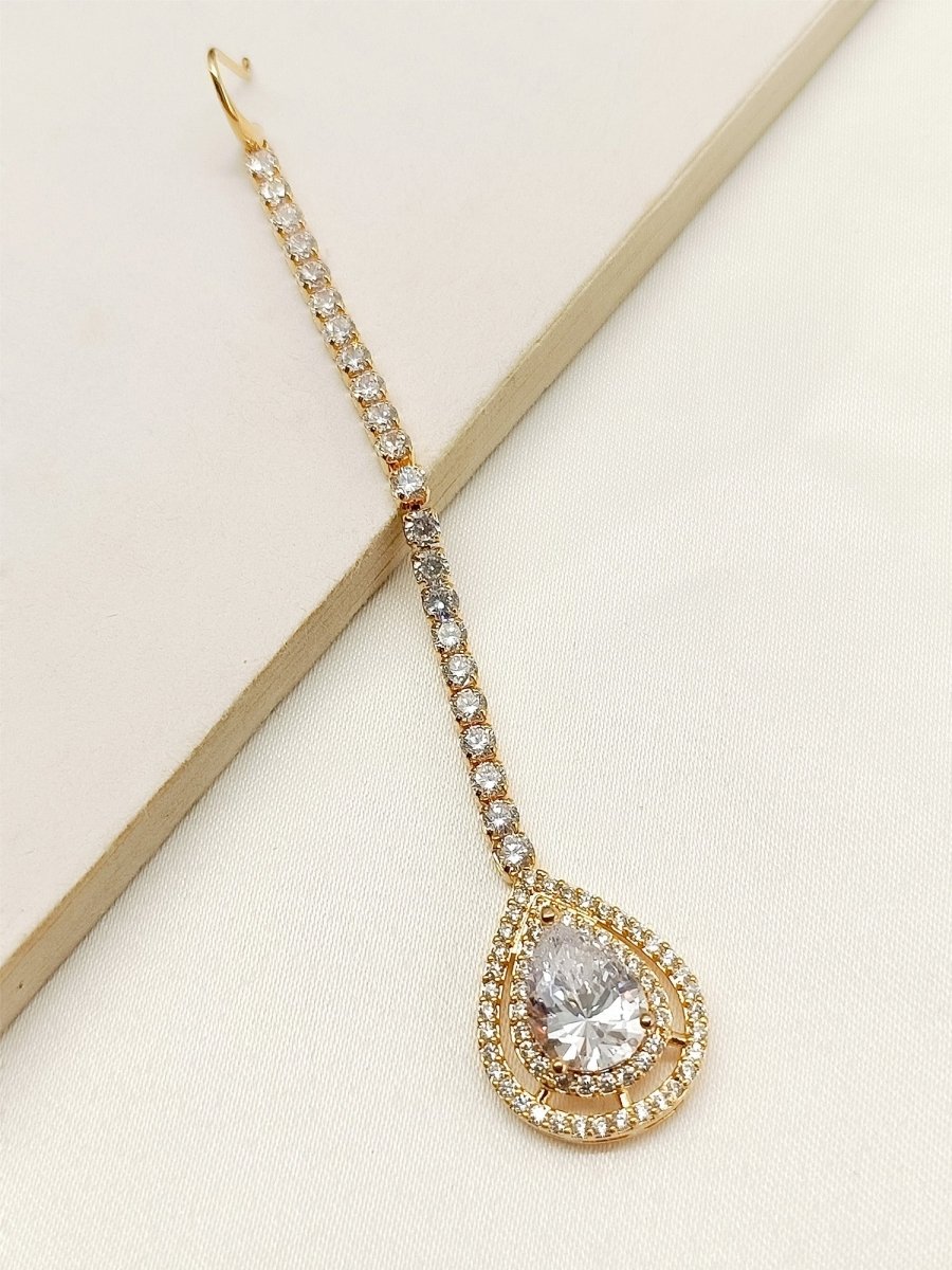 Simone White American Diamond Maang Teeka - House of Sarvati LLC