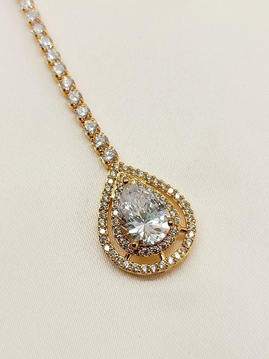 Simone White American Diamond Maang Teeka - House of Sarvati LLC