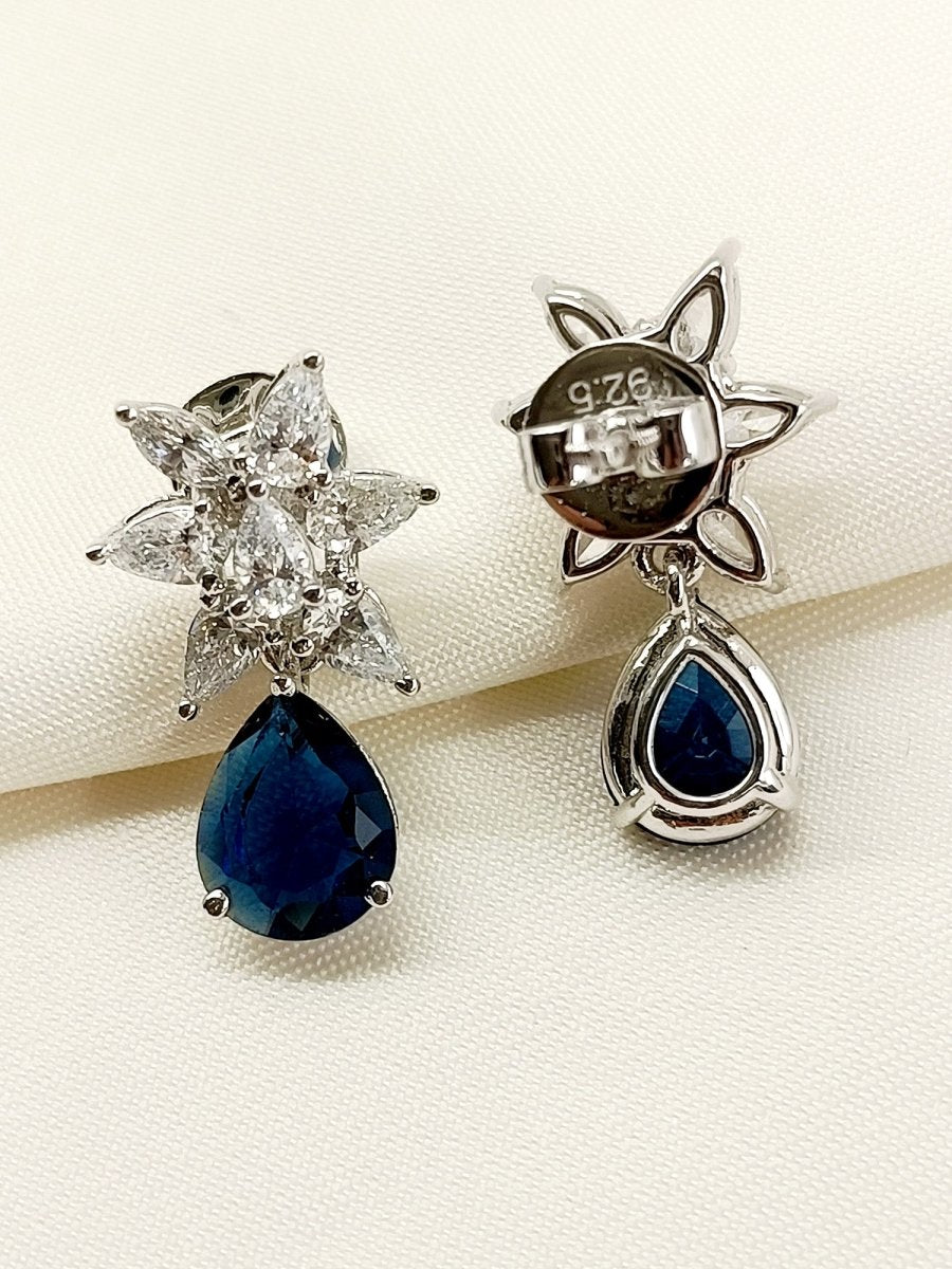 Sitara 92.5 Silver Swarovski Stone Earrings - House of Sarvati LLC