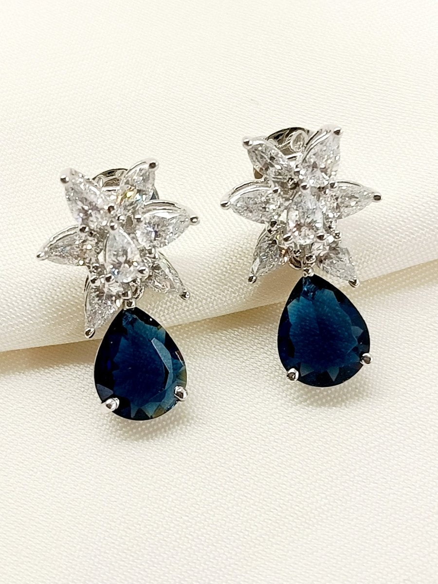Sitara 92.5 Silver Swarovski Stone Earrings - House of Sarvati LLC