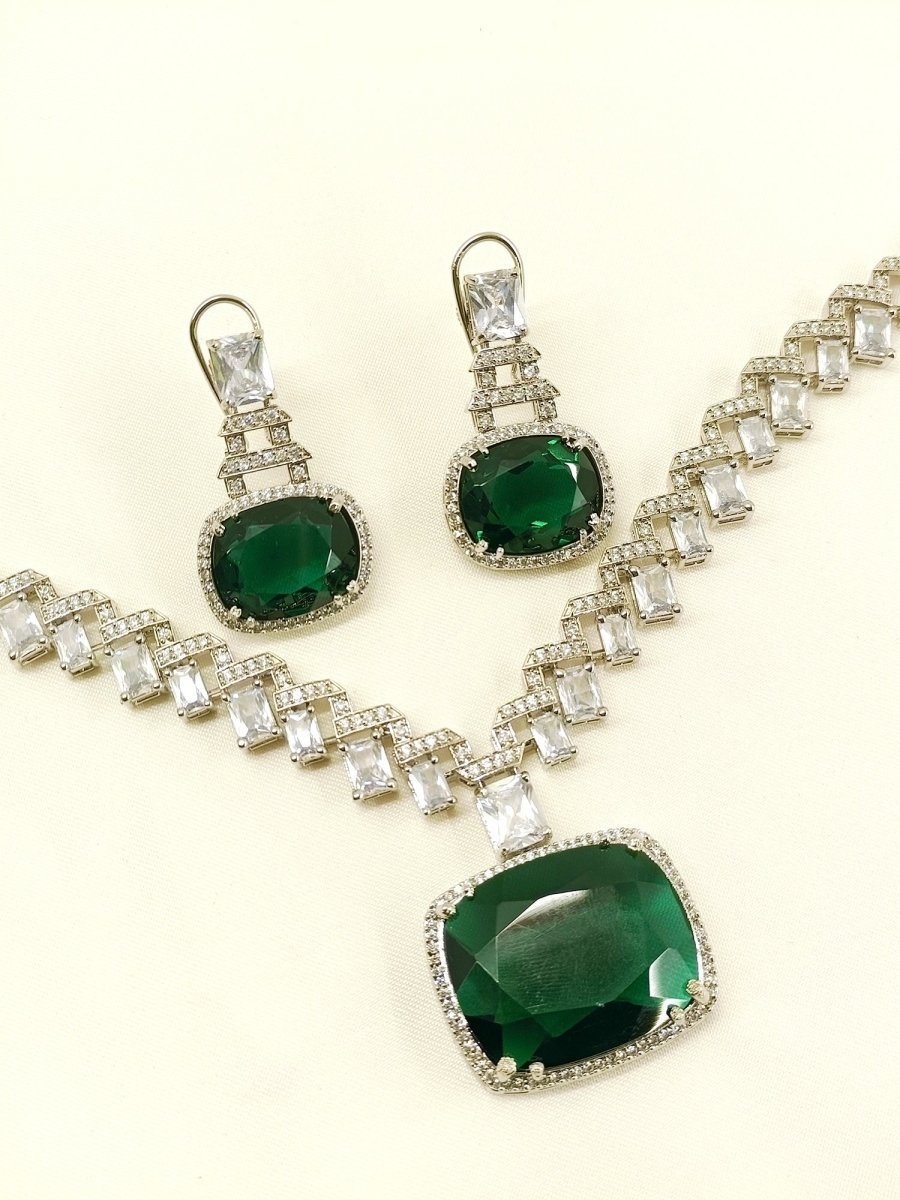 Smeila Green American Diamond Necklace Set - House of Sarvati LLC