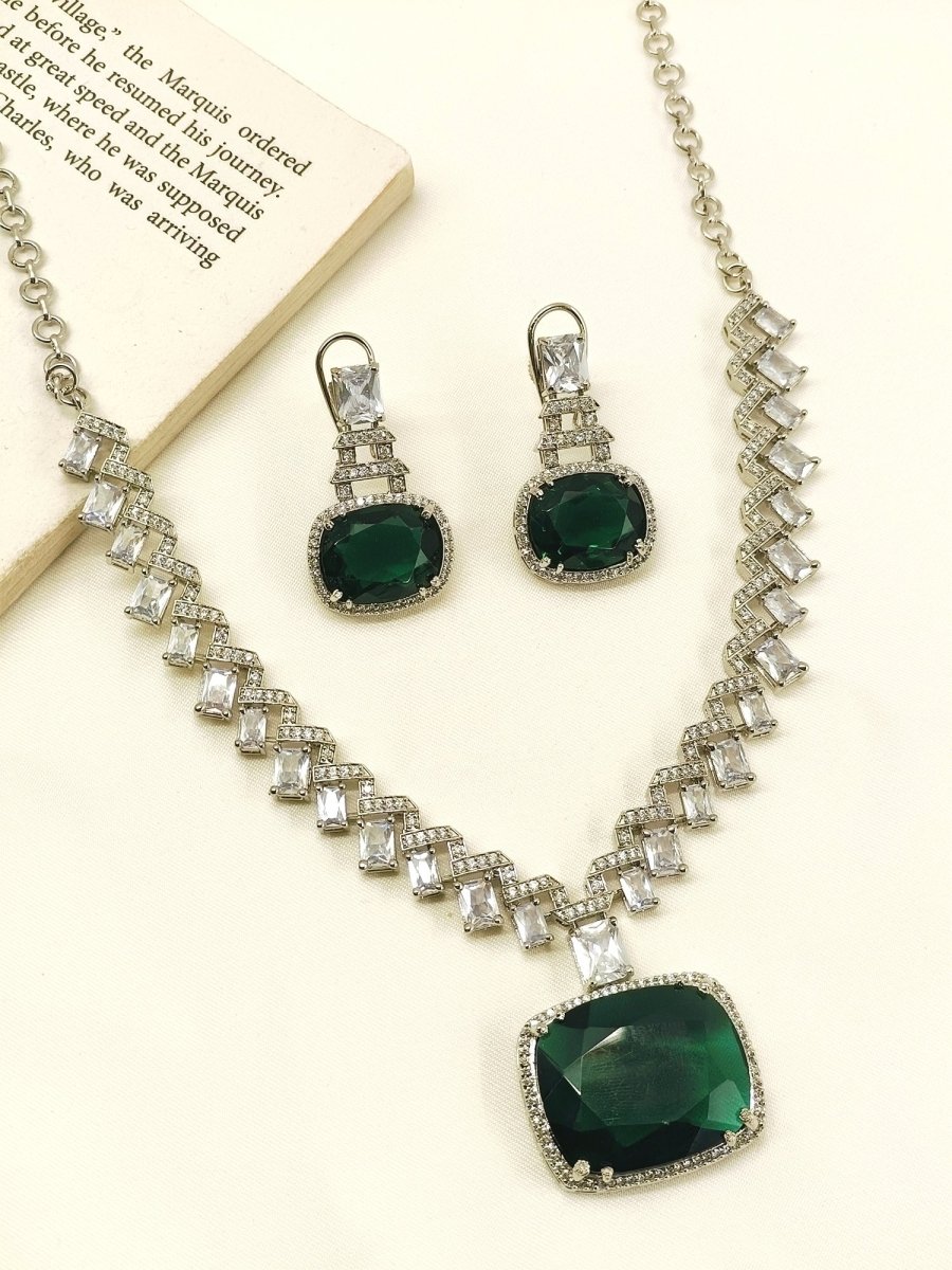 Smeila Green American Diamond Necklace Set - House of Sarvati LLC