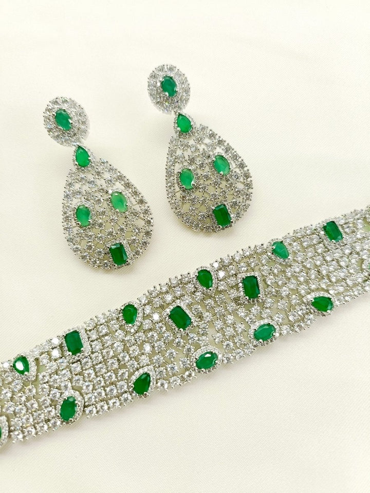 Sobhita Green American Diamond Choker Set - House of Sarvati LLC