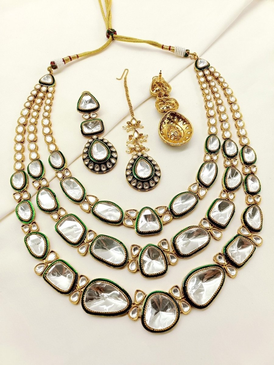 Sofia Green Kundan Necklace Set - House of Sarvati LLC