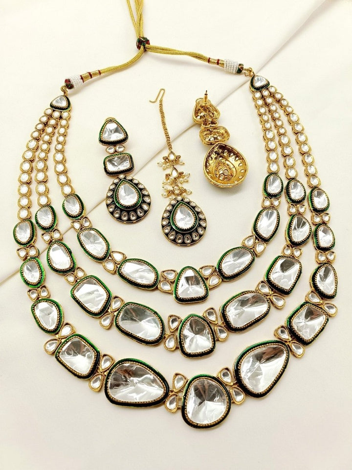 Sofia Green Kundan Necklace Set - House of Sarvati LLC