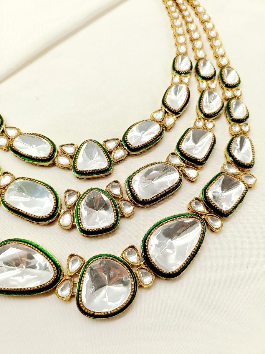 Sofia Green Kundan Necklace Set - House of Sarvati LLC