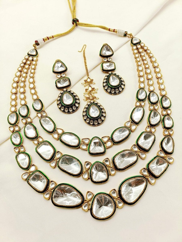 Sofia Green Kundan Necklace Set - House of Sarvati LLC