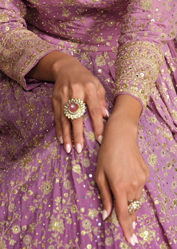 Stunning Shades of Purple Anarkali Gown with Embroidery - House of Sarvati LLC