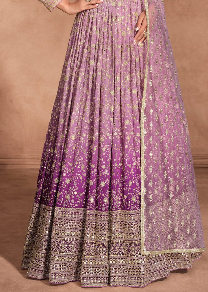 Stunning Shades of Purple Anarkali Gown with Embroidery - House of Sarvati LLC