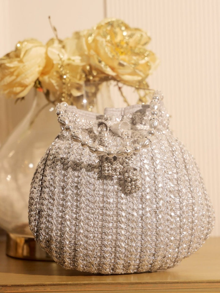 Subhika Silver Potli Bag - House of Sarvati LLC