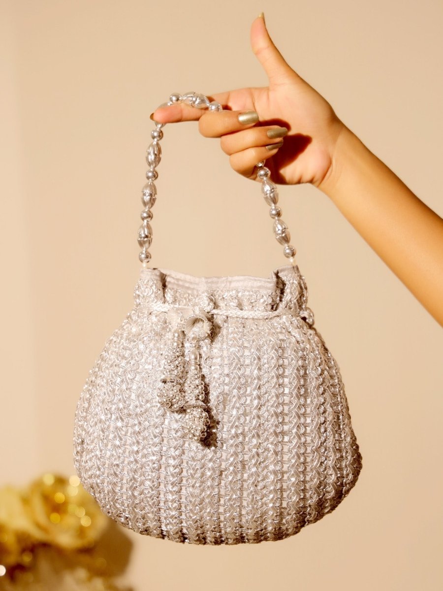 Subhika Silver Potli Bag - House of Sarvati LLC