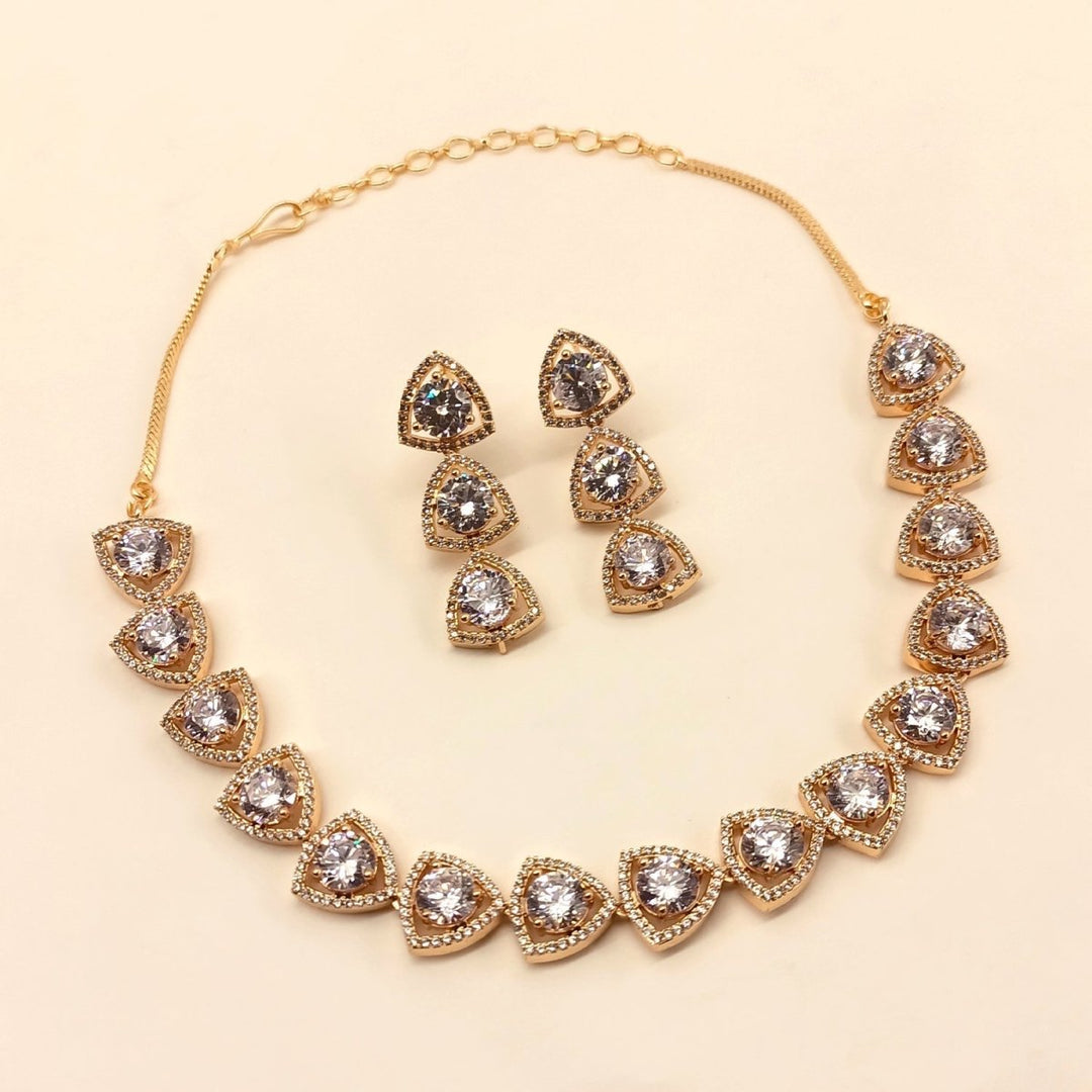 Sufiya Rose Gold Plated Semiprecious White Stone American Diamond Set - House of Sarvati LLC