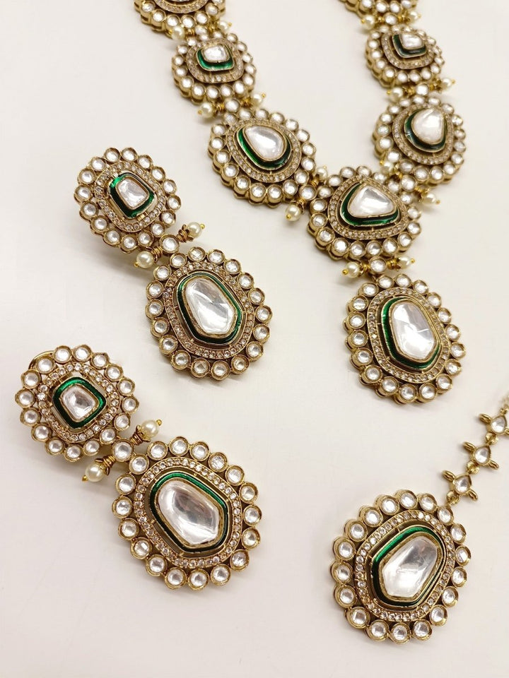 Sunidhi Green Polki Necklace Set - House of Sarvati LLC