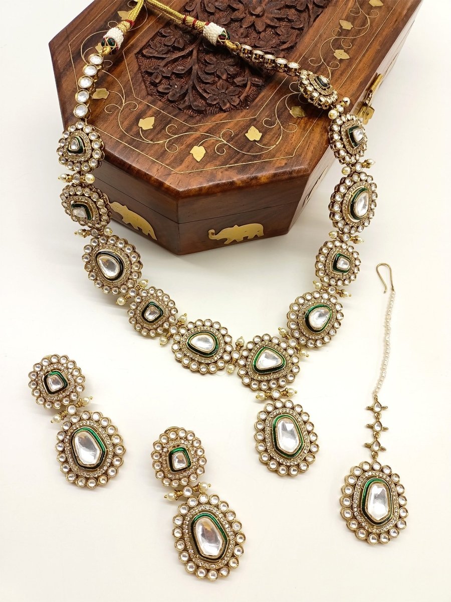 Sunidhi Green Polki Necklace Set - House of Sarvati LLC