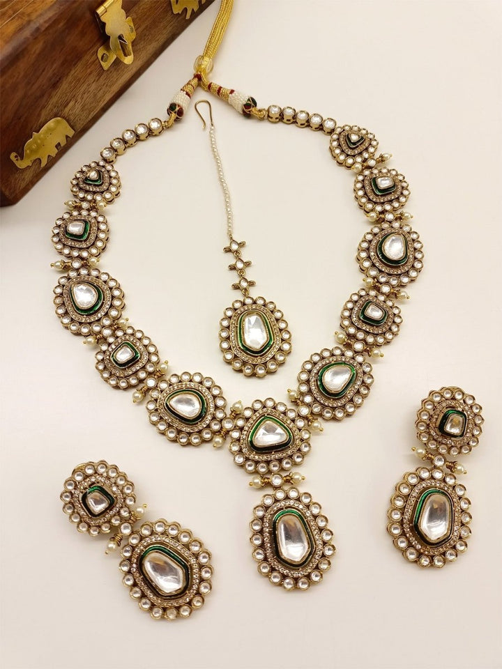 Sunidhi Green Polki Necklace Set - House of Sarvati LLC