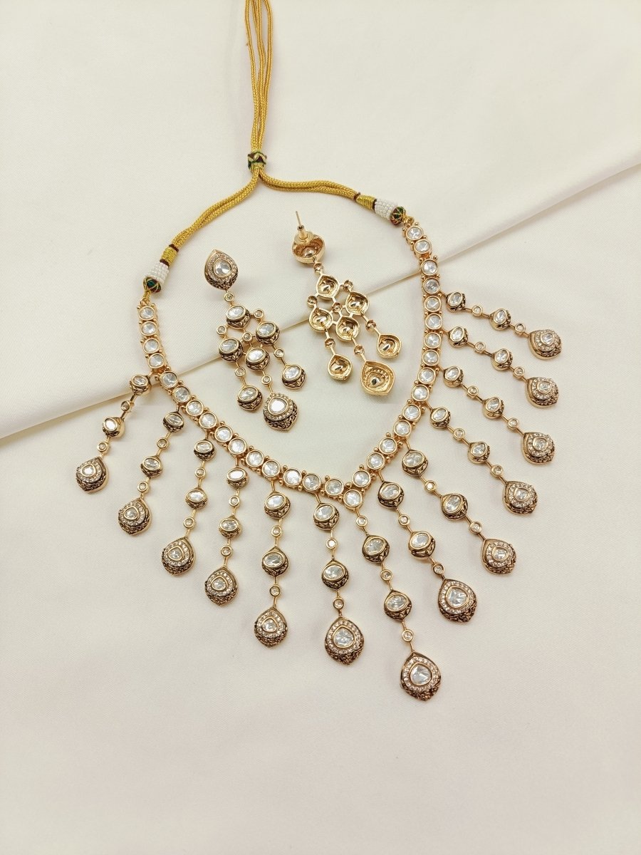 Supriya White Kundan Necklace Set - House of Sarvati LLC