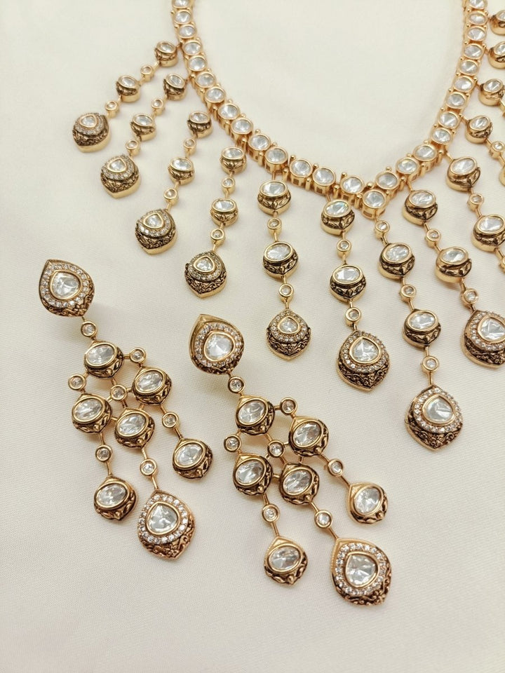 Supriya White Kundan Necklace Set - House of Sarvati LLC