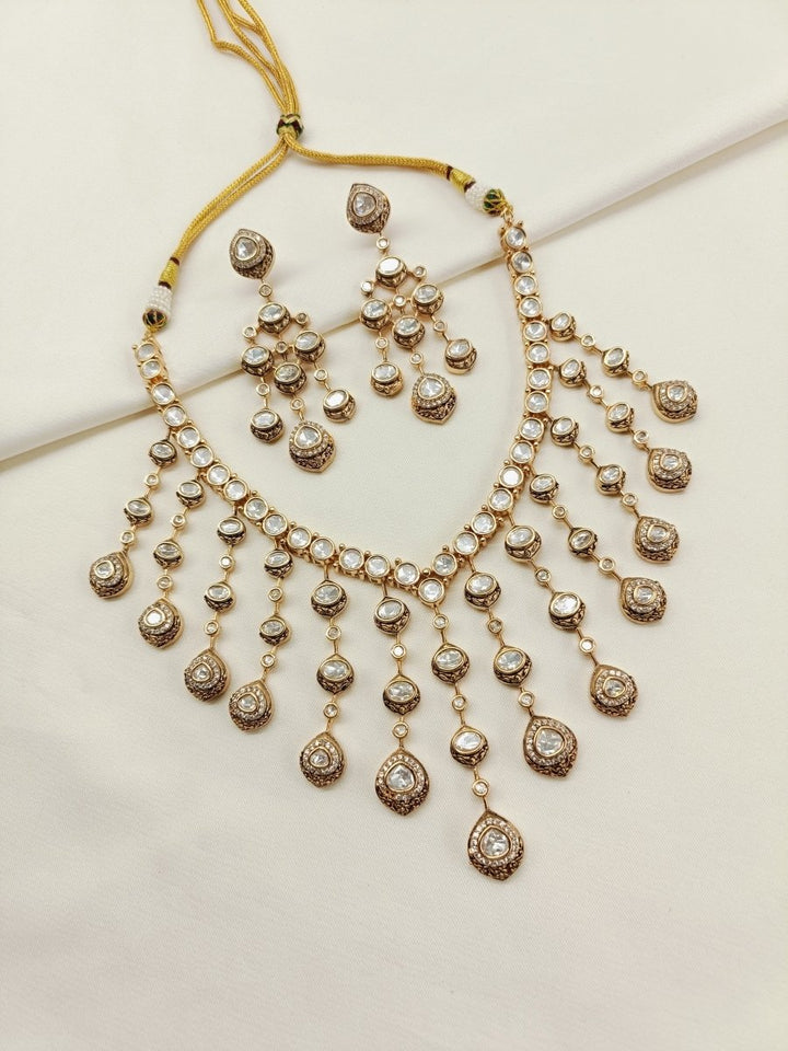 Supriya White Kundan Necklace Set - House of Sarvati LLC