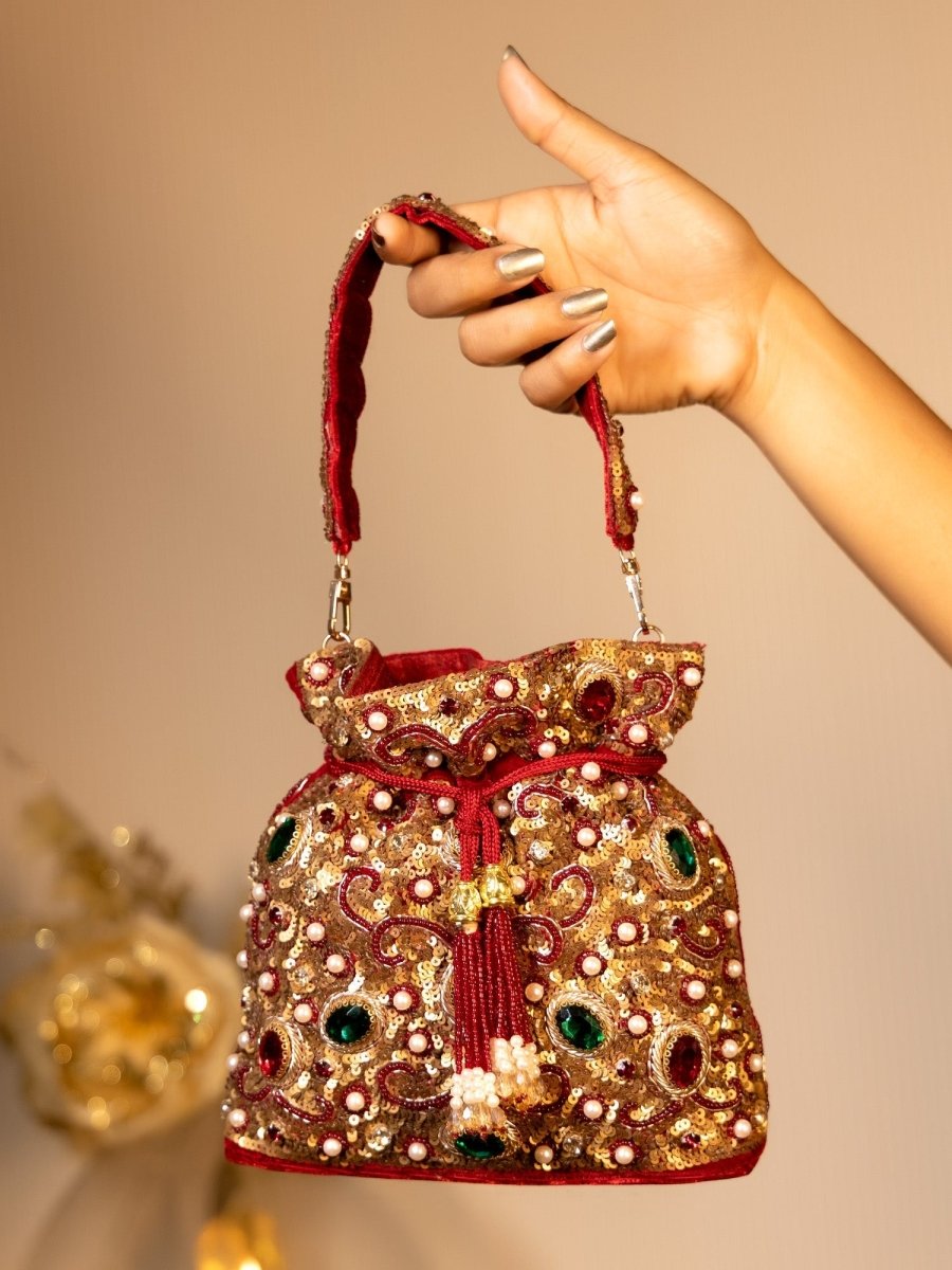 Suri Maroon Potli Bag - House of Sarvati LLC
