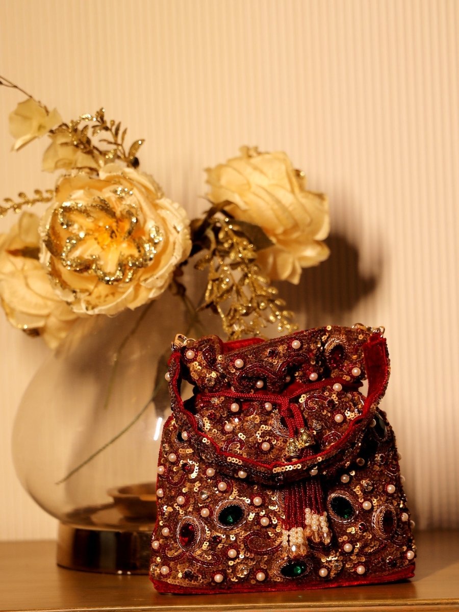 Suri Maroon Potli Bag - House of Sarvati LLC