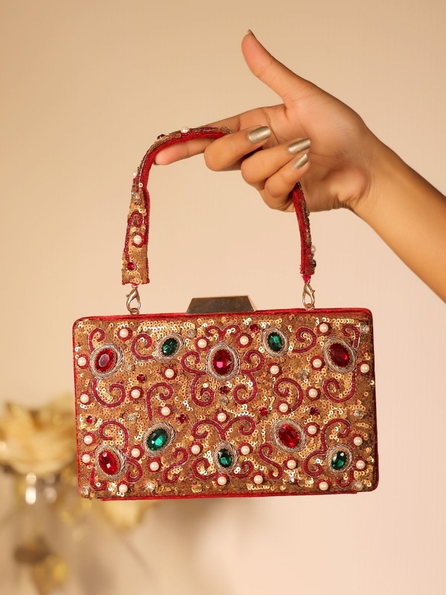 Swati Maroon Evening Clutch - House of Sarvati LLC