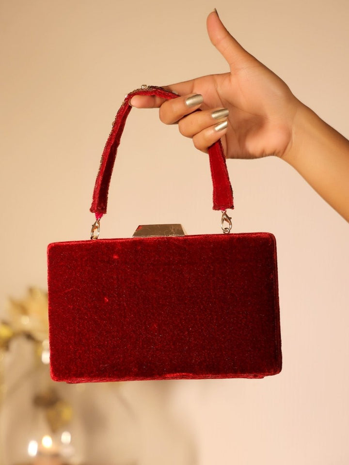 Swati Maroon Evening Clutch - House of Sarvati LLC