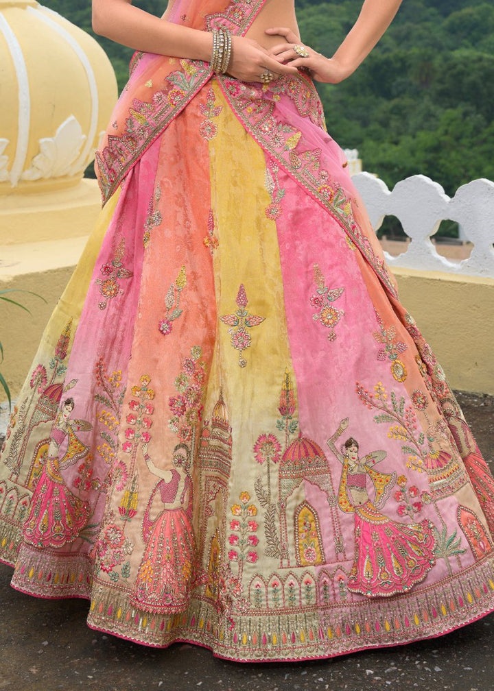 Taffy Pink Banarasi Silk Lehenga with Heavy Khatli & Embroidery Work - House of Sarvati LLC