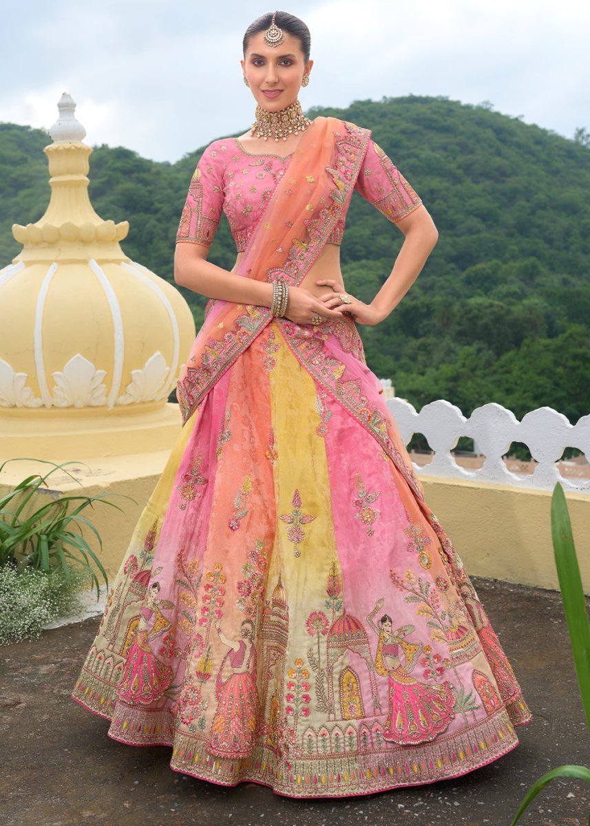 Taffy Pink Banarasi Silk Lehenga with Heavy Khatli & Embroidery Work - House of Sarvati LLC