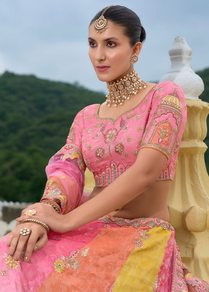 Taffy Pink Banarasi Silk Lehenga with Heavy Khatli & Embroidery Work - House of Sarvati LLC