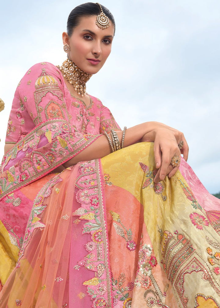 Taffy Pink Banarasi Silk Lehenga with Heavy Khatli & Embroidery Work - House of Sarvati LLC