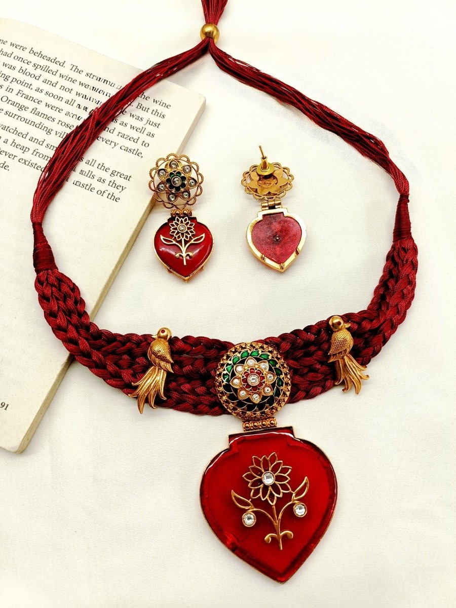 Taima Maroon Thread Boutique Choker Set - House of Sarvati LLC