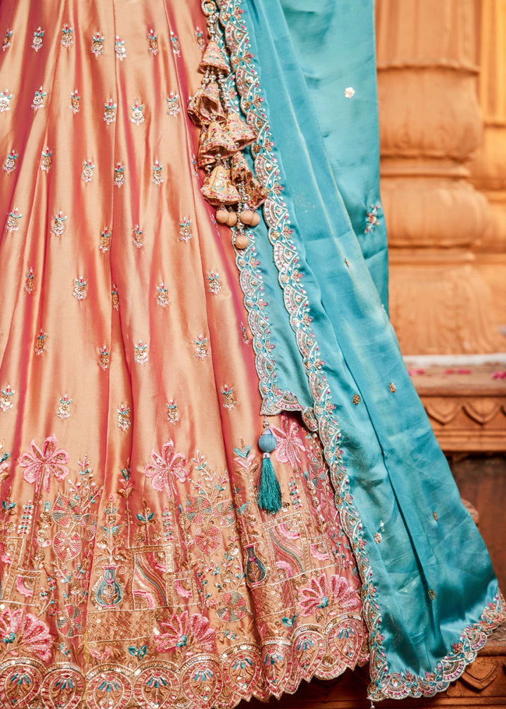 Tan Brown Georgette Lehenga Choli with Sequins and Floral Embroidery - House of Sarvati LLC