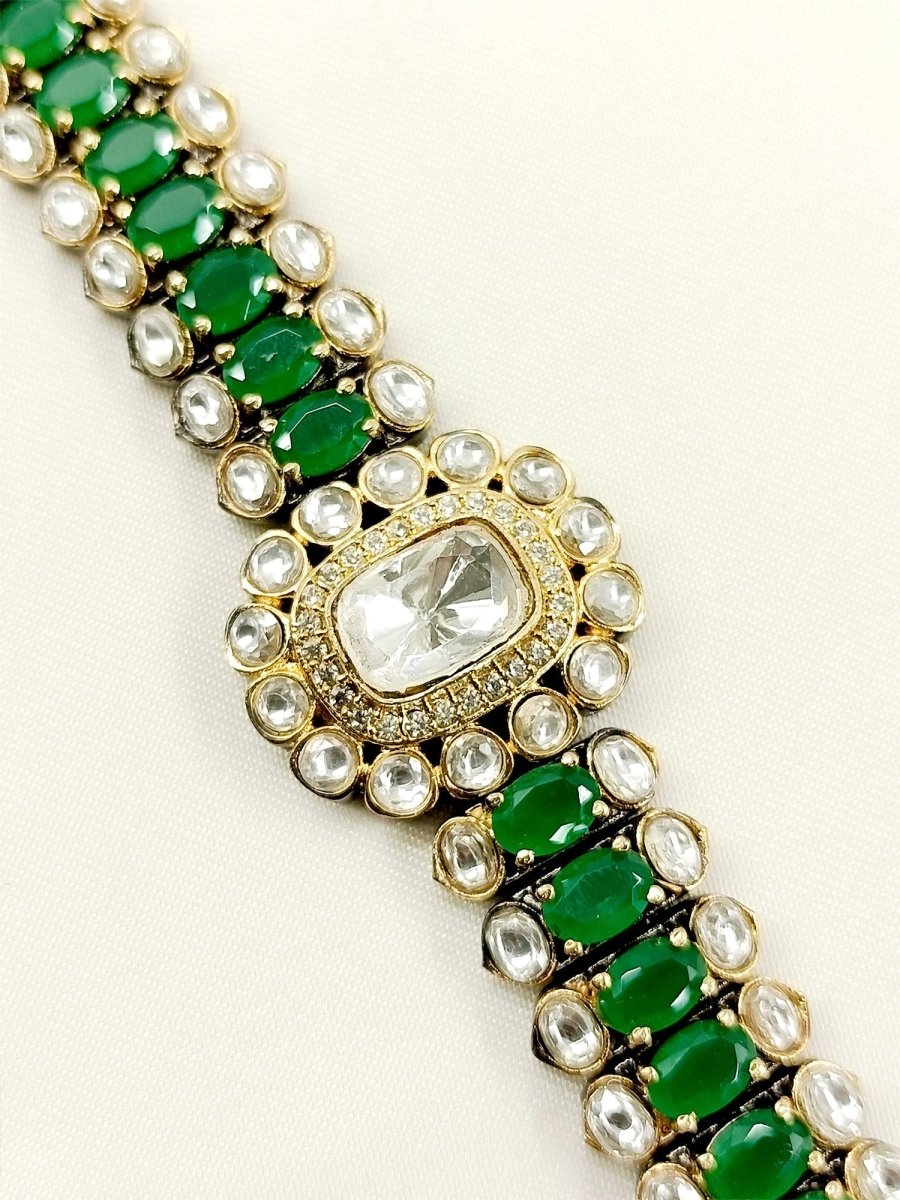 Tanishka Green Kundan Bracelet - House of Sarvati LLC