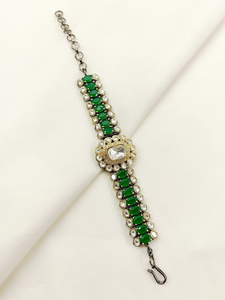 Tanishka Green Kundan Bracelet - House of Sarvati LLC