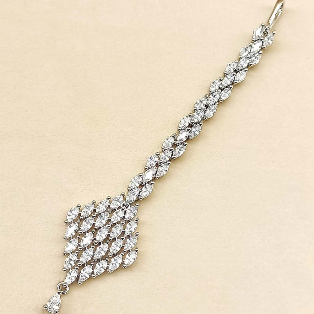 Tanuja American Diamond Silver Plated Beautiful Teeka - House of Sarvati LLC