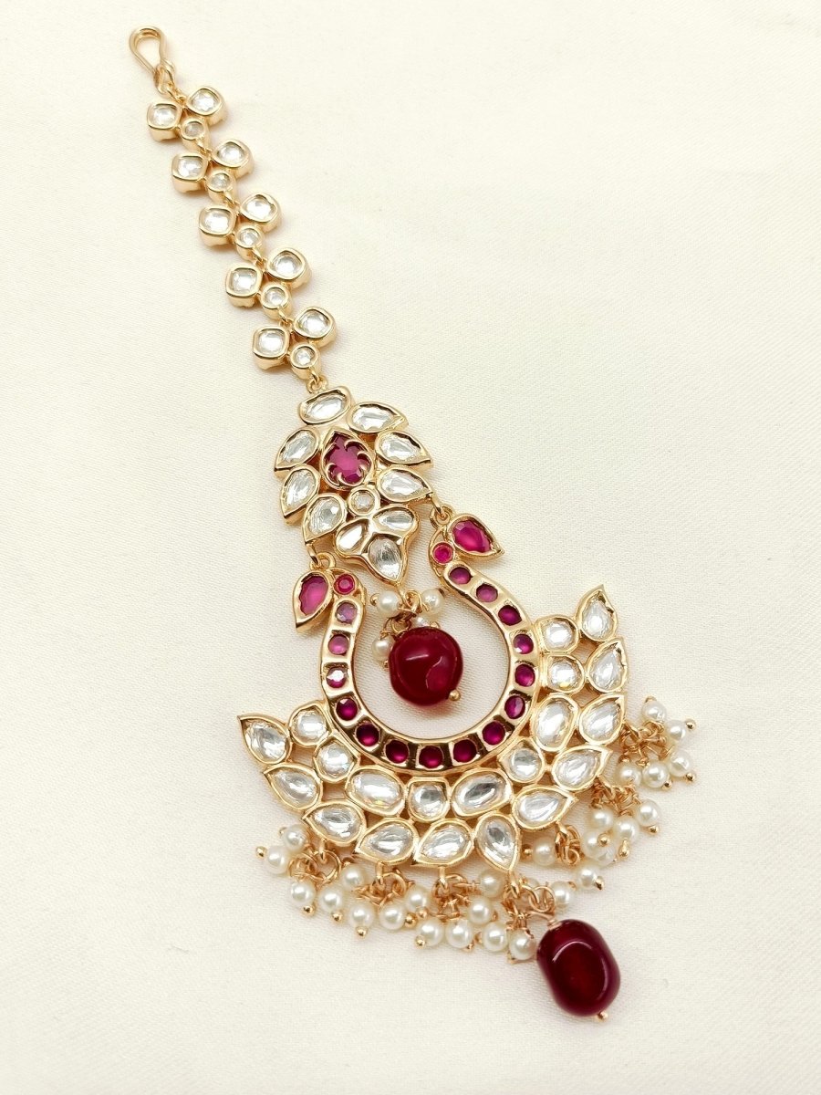 Tanzeel Ruby Gold Plated Kundan Teeka - House of Sarvati LLC