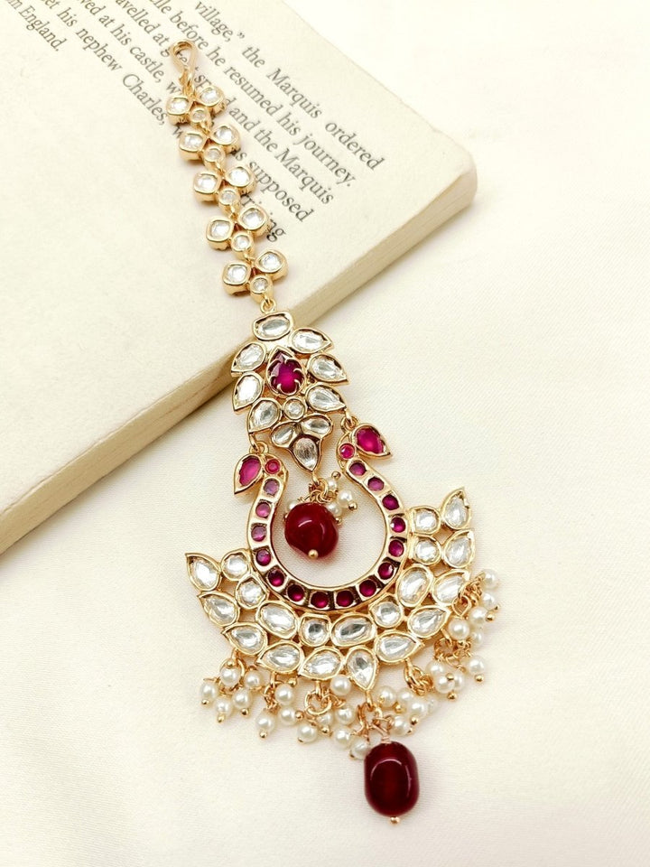 Tanzeel Ruby Gold Plated Kundan Teeka - House of Sarvati LLC