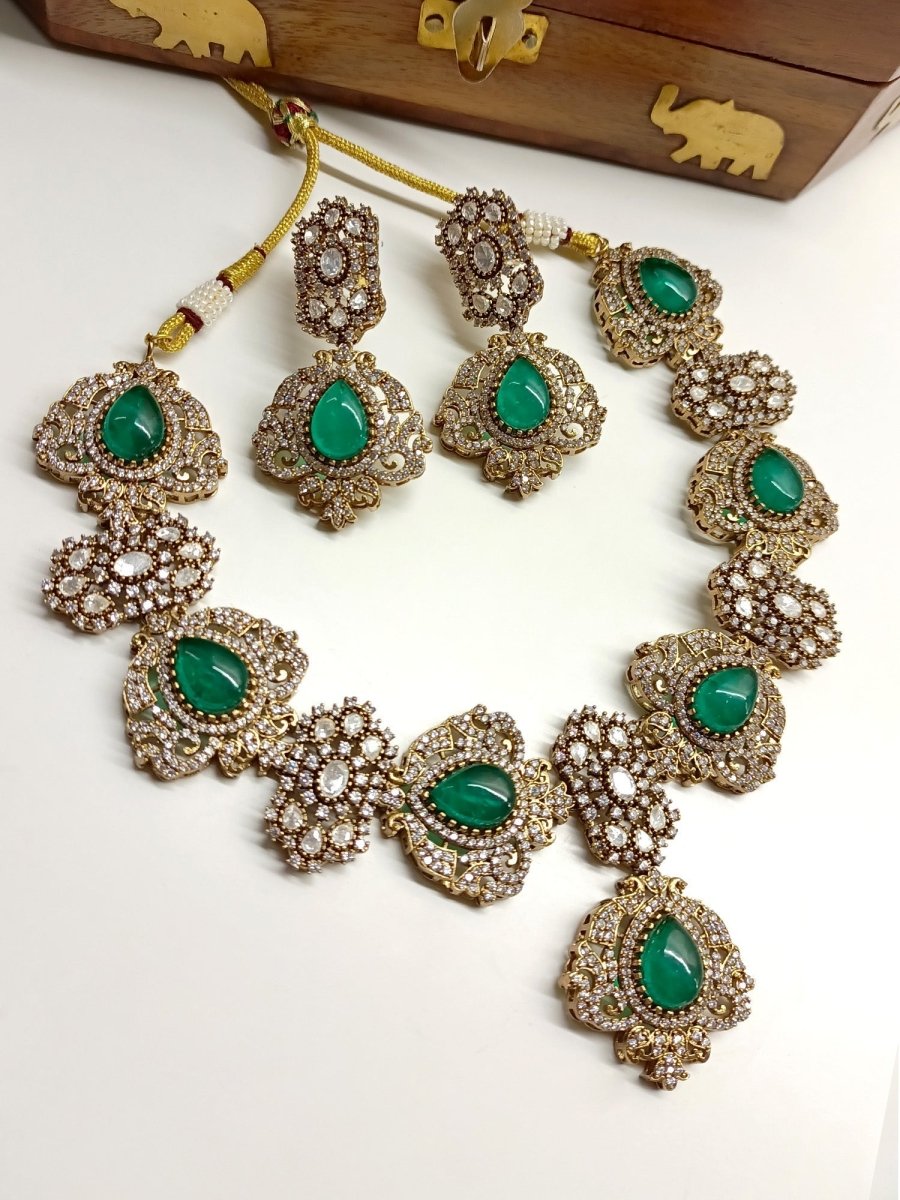 Tapti Green Victorian Necklace Set - House of Sarvati LLC