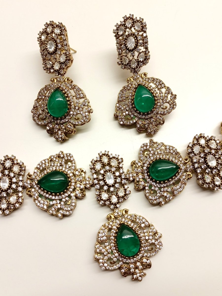 Tapti Green Victorian Necklace Set - House of Sarvati LLC