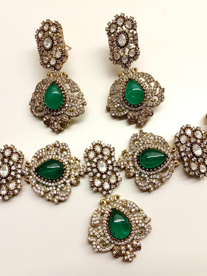 Tapti Green Victorian Necklace Set - House of Sarvati LLC