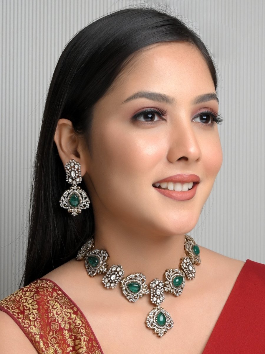 Tapti Green Victorian Necklace Set - House of Sarvati LLC
