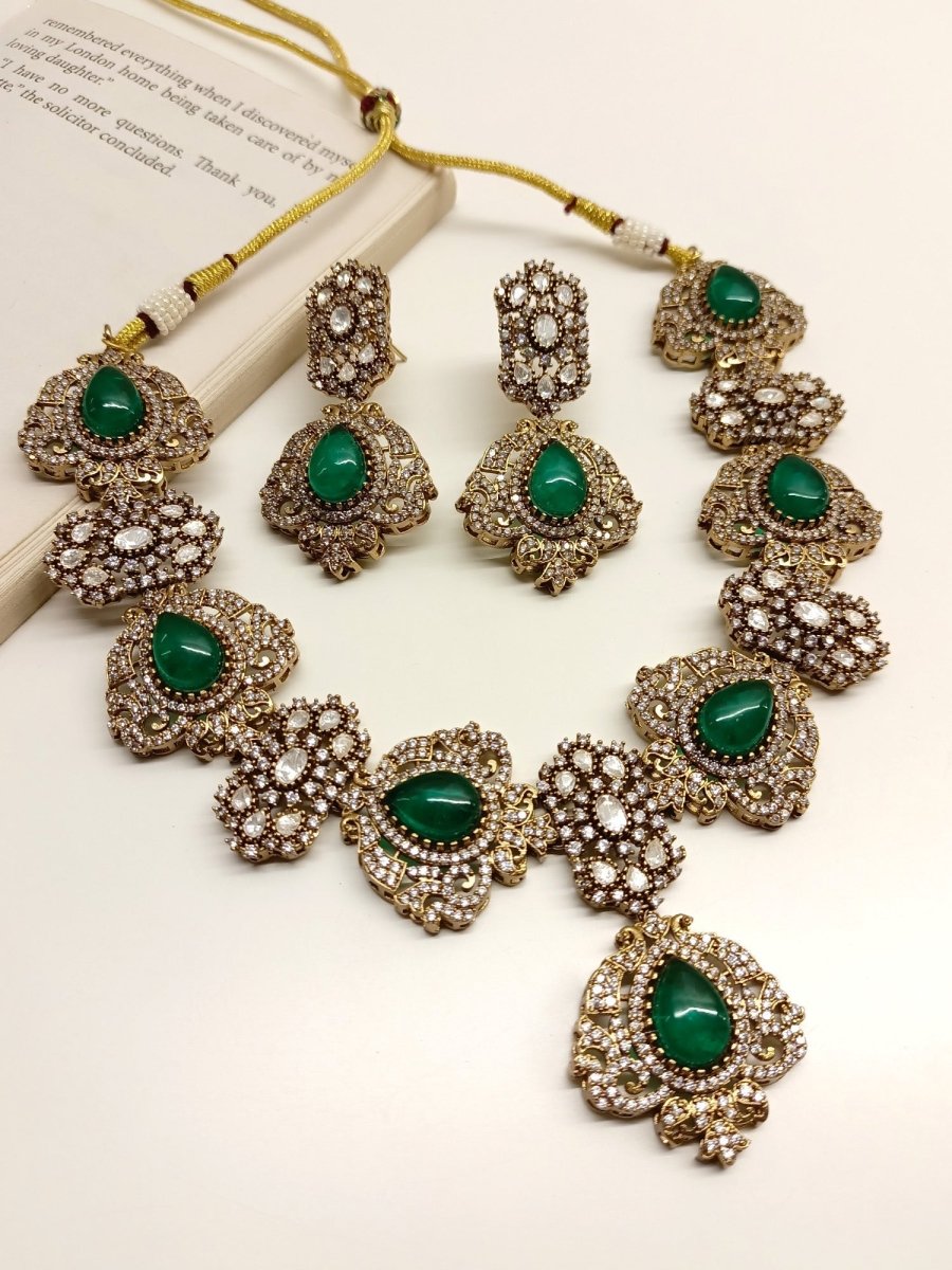 Tapti Green Victorian Necklace Set - House of Sarvati LLC