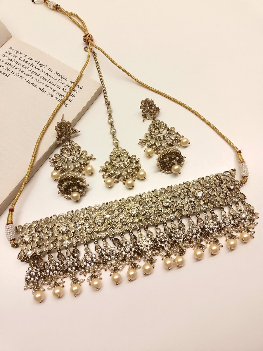 Tasavur Copper Polki Choker Set - House of Sarvati LLC