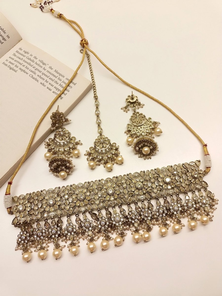 Tasavur Copper Polki Choker Set - House of Sarvati LLC