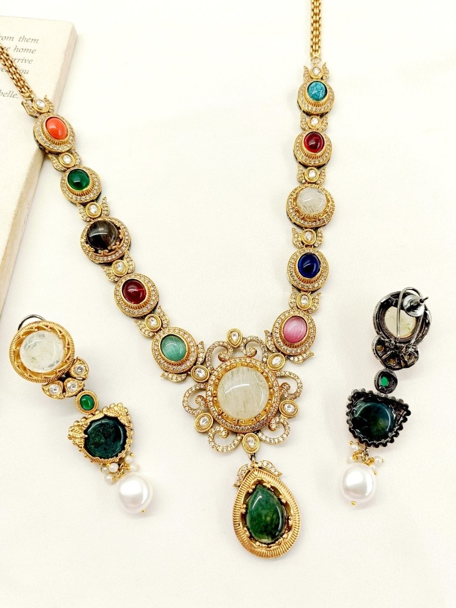 Tehreem Multi Colour Boutique Necklace Set - House of Sarvati LLC