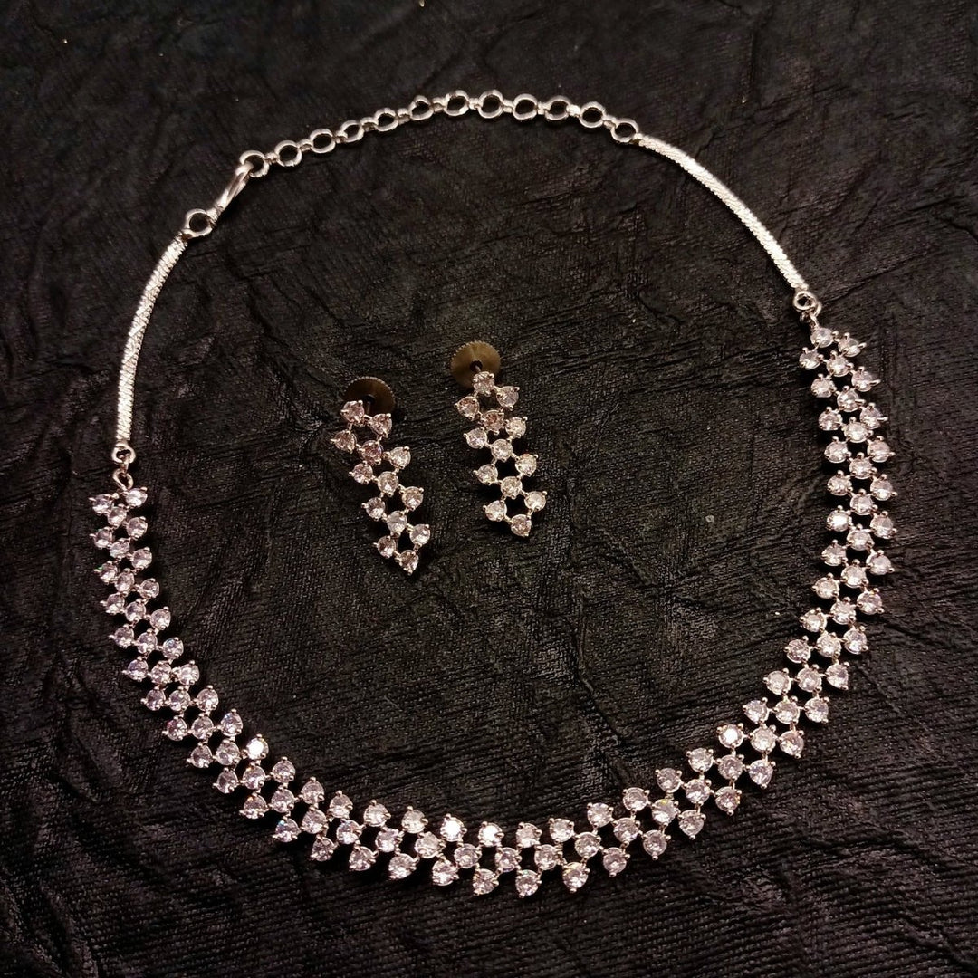 Tejaswini Silver Plated Semiprecious White Stone American Diamond set - House of Sarvati LLC