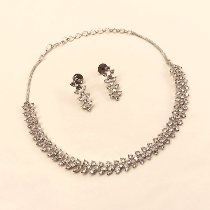 Tejaswini Silver Plated Semiprecious White Stone American Diamond set - House of Sarvati LLC